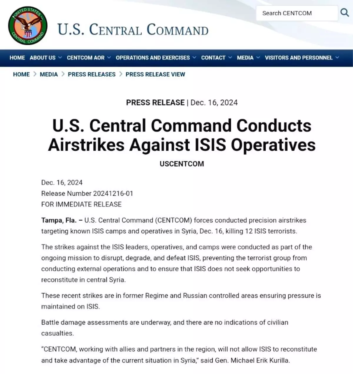 ABD, Suriye’de DEAŞ’a hava saldırısı düzenledi