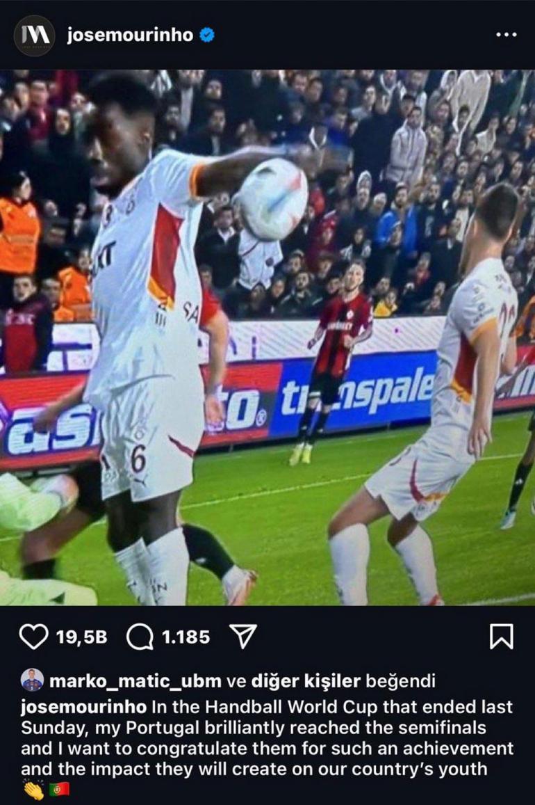 Jose Mourinho'dan kinayeli Galatasaray tepkisi! 'Hentbol Dünya Kupası...'