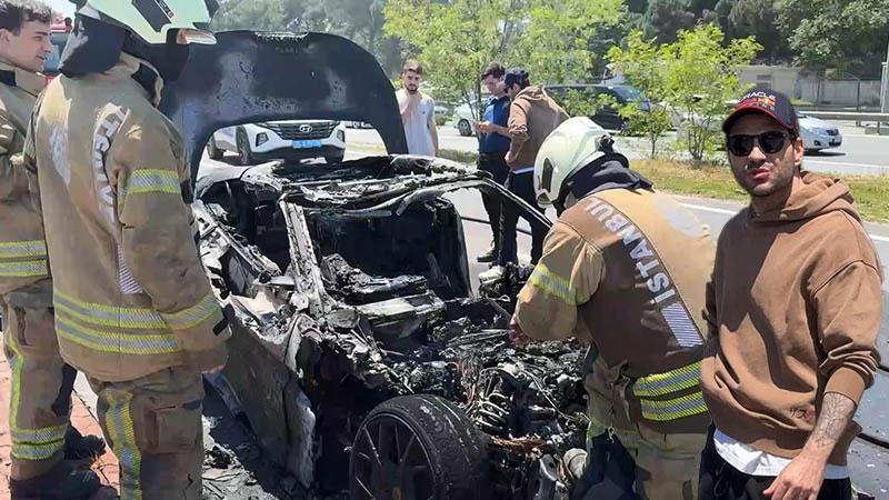 Eyüpsultan’da yanan 20 milyon liralık otomobilin sürücüsünün BJK Başkanı Serdal Adalı’nın oğlu olduğu ortaya çıktı