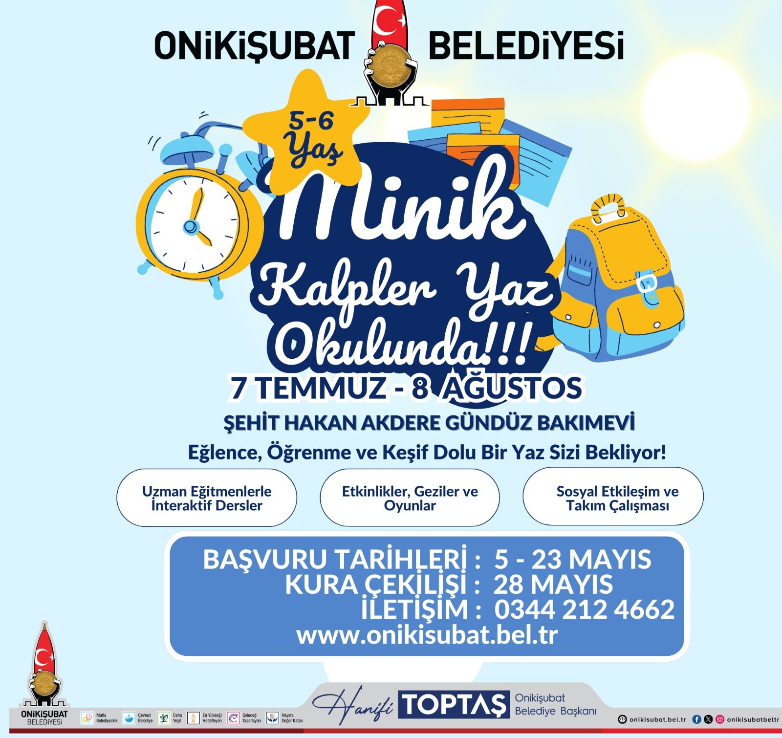 Onikişubat Belediyesi’nin ‘Minik Kalpler Yaz Okulu’na başvurular başladı