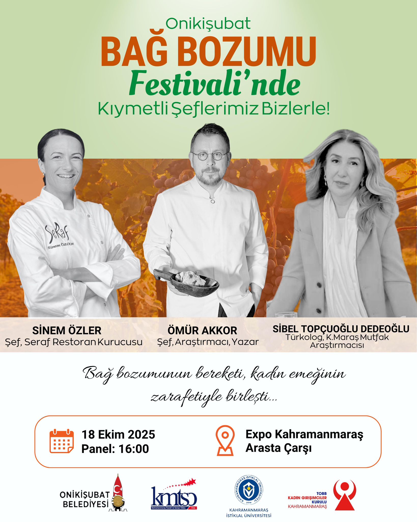 Ünlü şeflerle lezzet dolu festival: Onikişubat’ta ‘Bağ Bozumu’ heyecanı başlıyor