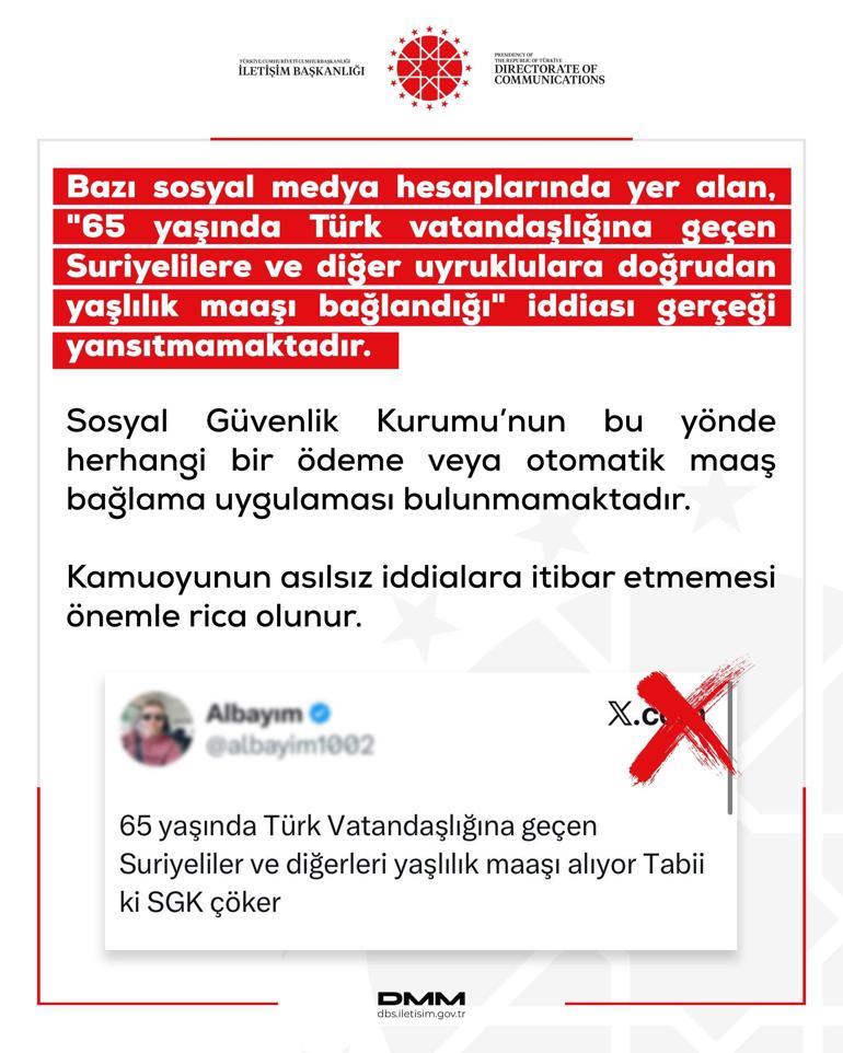 65 yaşında Türk vatandaşlığına geçen Suriyelilere maaş iddiası: DMM yalanladı